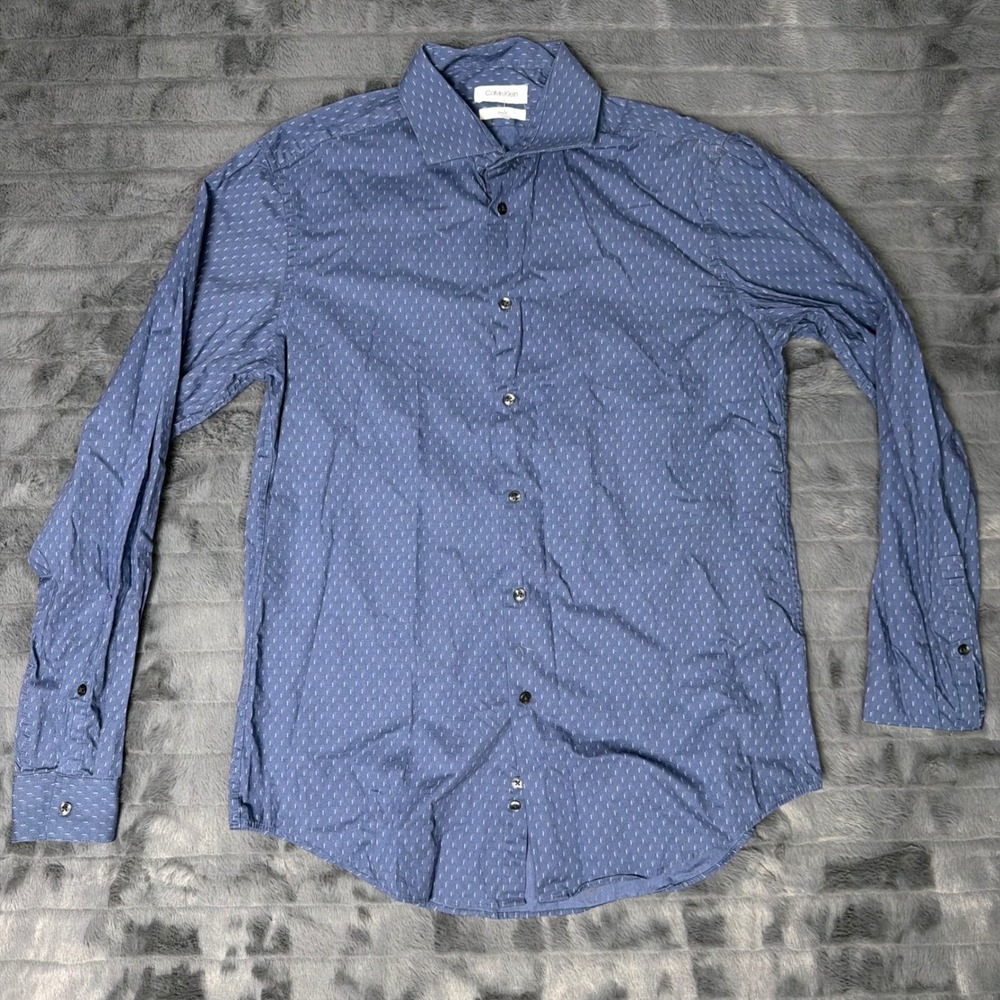 Calvin Klein Mens Slim Fit Dress Shirt Blue White Dash Print 16 34/35 L 6394